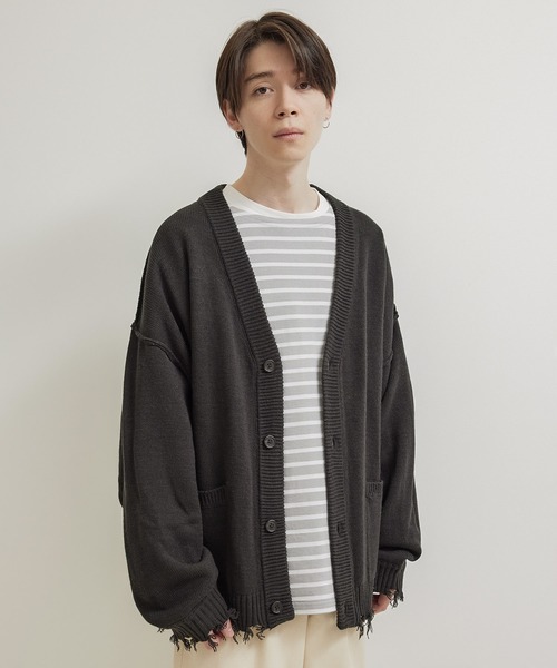 JUNRED（ジュンレッド）の「【トレンドアイテム】ダメージルーズニットカーディガン（カーディガン/ボレロ・メンズ・チャコールグレー/ベージュ系その他/グリーン系その他・S/M/L）」の4枚目の写真