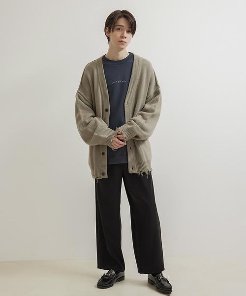 JUNRED（ジュンレッド）の「【トレンドアイテム】ダメージルーズニットカーディガン（カーディガン/ボレロ・メンズ・チャコールグレー/ベージュ系その他/グリーン系その他・S/M/L）」の10枚目の写真