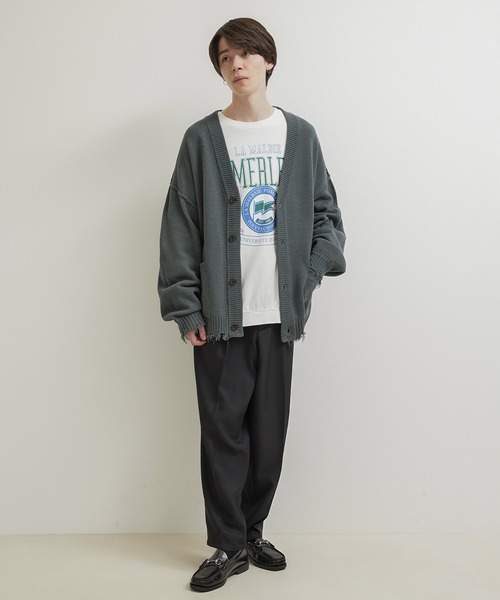 JUNRED（ジュンレッド）の「【トレンドアイテム】ダメージルーズニットカーディガン（カーディガン/ボレロ・メンズ・チャコールグレー/ベージュ系その他/グリーン系その他・S/M/L）」の12枚目の写真