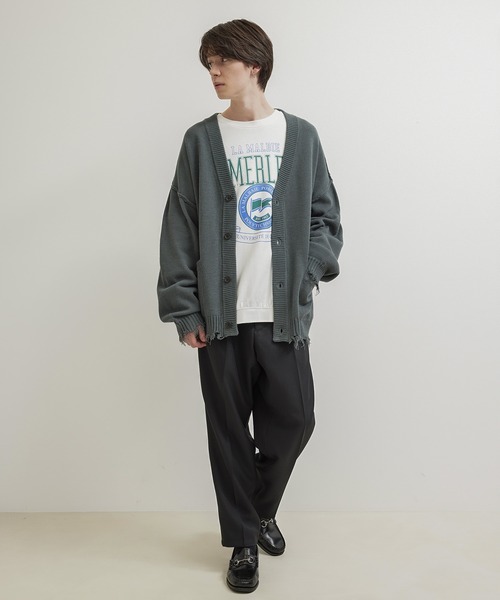 JUNRED（ジュンレッド）の「【トレンドアイテム】ダメージルーズニットカーディガン（カーディガン/ボレロ・メンズ・チャコールグレー/ベージュ系その他/グリーン系その他・S/M/L）」の13枚目の写真