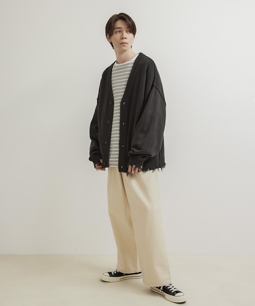 JUNRED（ジュンレッド）の「【トレンドアイテム】ダメージルーズニットカーディガン（カーディガン/ボレロ・メンズ・チャコールグレー/ベージュ系その他/グリーン系その他・S/M/L）」の14枚目の写真