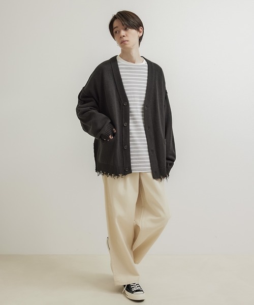 JUNRED（ジュンレッド）の「【トレンドアイテム】ダメージルーズニットカーディガン（カーディガン/ボレロ・メンズ・チャコールグレー/ベージュ系その他/グリーン系その他・S/M/L）」の15枚目の写真