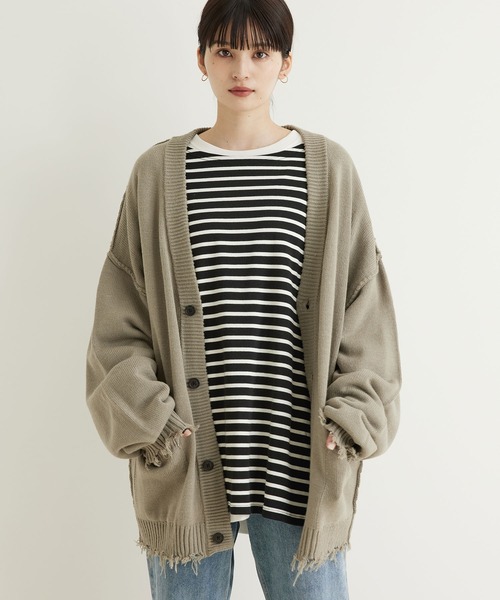 JUNRED（ジュンレッド）の「【トレンドアイテム】ダメージルーズニットカーディガン（カーディガン/ボレロ・メンズ・チャコールグレー/ベージュ系その他/グリーン系その他・S/M/L）」の16枚目の写真