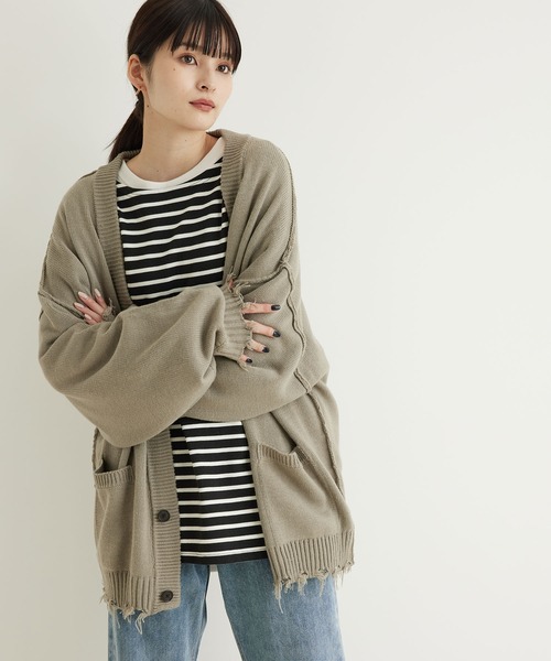 JUNRED（ジュンレッド）の「【トレンドアイテム】ダメージルーズニットカーディガン（カーディガン/ボレロ・メンズ・チャコールグレー/ベージュ系その他/グリーン系その他・S/M/L）」の17枚目の写真