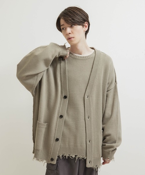 JUNRED（ジュンレッド）の「【トレンドアイテム】ダメージルーズニットカーディガン（カーディガン/ボレロ・メンズ・チャコールグレー/ベージュ系その他/グリーン系その他・S/M/L）」の19枚目の写真