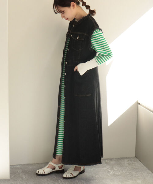 fredy emue（フレディエミュ）の「デニムレイヤード ワンピースジレ（ワンピース・レディース・ブラック/ネイビー・38）」の21枚目の写真