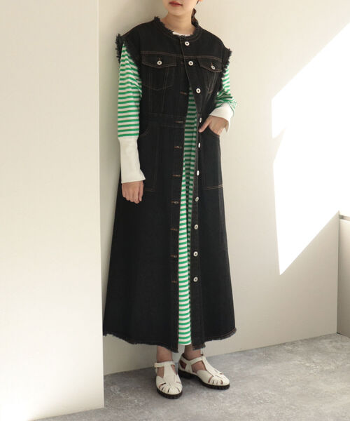fredy emue（フレディエミュ）の「デニムレイヤード ワンピースジレ（ワンピース・レディース・ブラック/ネイビー・38）」の7枚目の写真