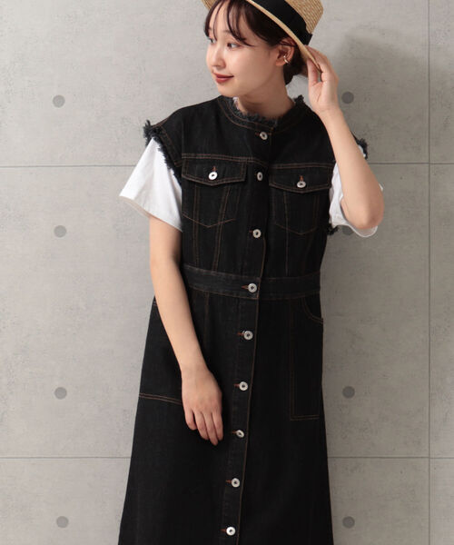 fredy emue（フレディエミュ）の「デニムレイヤード ワンピースジレ（ワンピース・レディース・ブラック/ネイビー・38）」の22枚目の写真
