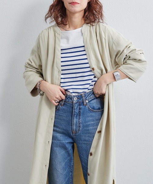 CIAOPANIC TYPY（チャオパニックティピー）の「とろみコートワンピース（ノーカラーコート・レディース・ベージュ/サックスブルー/アイボリー・ONE SIZE）」の5枚目の写真