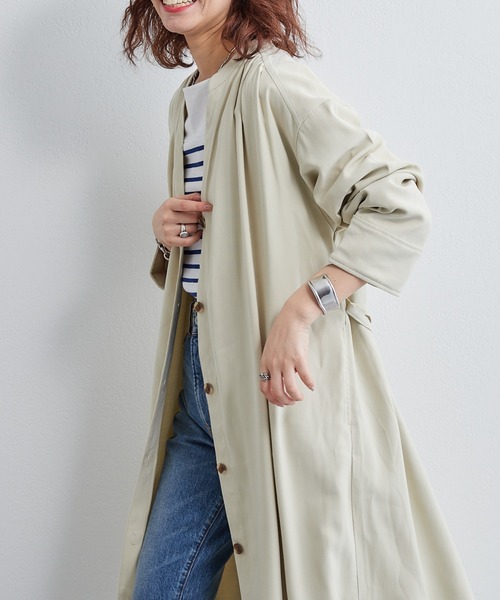 CIAOPANIC TYPY（チャオパニックティピー）の「とろみコートワンピース（ノーカラーコート・レディース・ベージュ/サックスブルー/アイボリー・ONE SIZE）」の6枚目の写真