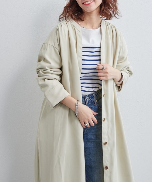 CIAOPANIC TYPY（チャオパニックティピー）の「とろみコートワンピース（ノーカラーコート・レディース・ベージュ/サックスブルー/アイボリー・ONE SIZE）」の8枚目の写真