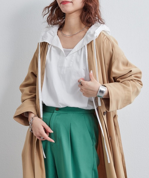 CIAOPANIC TYPY（チャオパニックティピー）の「とろみコートワンピース（ノーカラーコート・レディース・ベージュ/サックスブルー/アイボリー・ONE SIZE）」の16枚目の写真