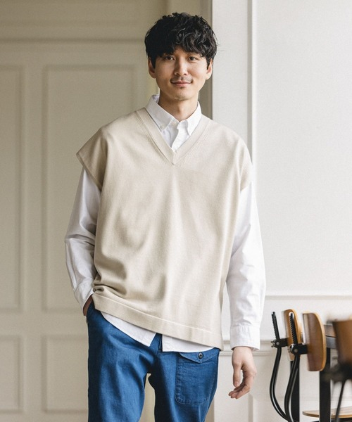 GLOBAL WORK（グローバルワーク）の「ヤミツキニットベスト/265416（ベスト・メンズ・ネイビー/ベージュ・MEDIUM/LARGE）」の20枚目の写真