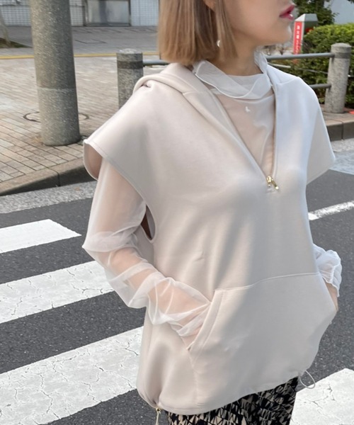 Ezick(エジック)の「ノースリプルパーカー(パーカー・レディース・スモークピンク/ブラック/グレー系その他・FREE)」の3枚目の写真