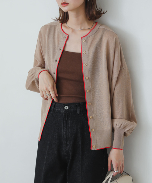 SENSE OF PLACE by URBAN RESEARCH（センスオブプレイスバイアーバンリサーチ）の「シアーボリュームスリーブカーディガン（カーディガン/ボレロ・レディース・ブラック/ベージュ/イエロー/マスタード/ブラウン・ONE）」の4枚目の写真