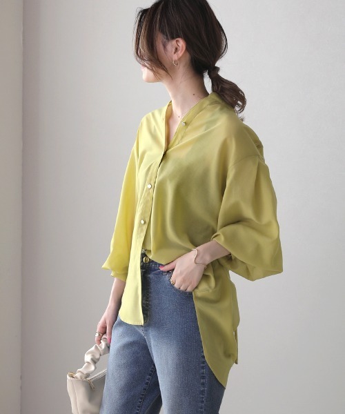 Bou Jeloud(ブージュルード)の「シアー撥水リボンブラウス(シャツ/ブラウス・レディース・ブラック/ブラウン/グリーン・FREE)」の6枚目の写真