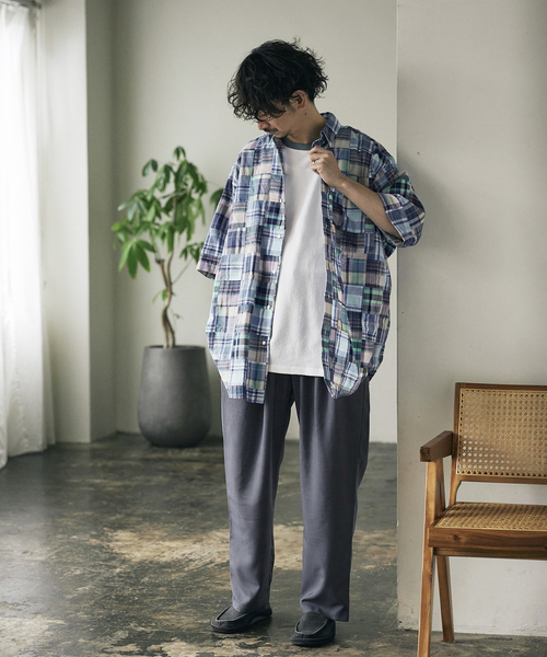 JOURNAL STANDARD relume(ジャーナルスタンダード レリューム)の「オーバーサイズ マドラスチェック半袖シャツ(シャツ/ブラウス・メンズ・サックスブルー/ブルー/グリーン/ブルー系その他・MEDIUM/LARGE)」の5枚目の写真