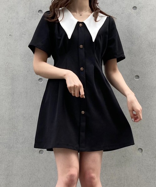 titty&Co. PETIT(ティティアンドコープティ)の「【titty&Co.PETIT】ウエストタックバイカラーワンピース(ワンピース・レディース・ブラック・FREE)」の3枚目の写真