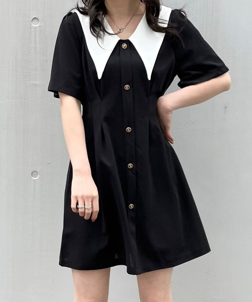 titty&Co. PETIT(ティティアンドコープティ)の「【titty&Co.PETIT】ウエストタックバイカラーワンピース(ワンピース・レディース・ブラック・FREE)」の5枚目の写真