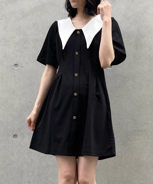 titty&Co. PETIT(ティティアンドコープティ)の「【titty&Co.PETIT】ウエストタックバイカラーワンピース(ワンピース・レディース・ブラック・FREE)」の6枚目の写真