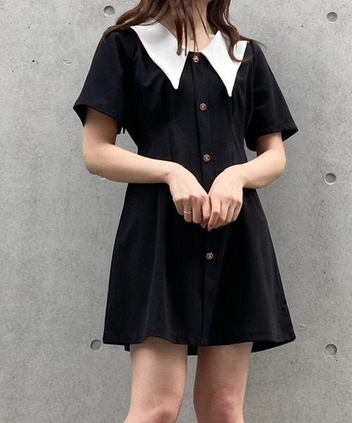 titty&Co. PETIT(ティティアンドコープティ)の「【titty&Co.PETIT】ウエストタックバイカラーワンピース(ワンピース・レディース・ブラック・FREE)」の4枚目の写真
