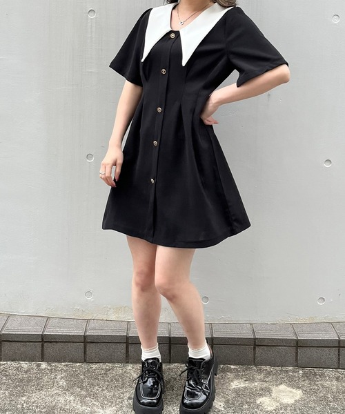 titty&Co. PETIT(ティティアンドコープティ)の「【titty&Co.PETIT】ウエストタックバイカラーワンピース(ワンピース・レディース・ブラック・FREE)」の10枚目の写真