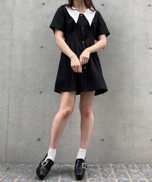 titty&Co. PETIT(ティティアンドコープティ)の「【titty&Co.PETIT】ウエストタックバイカラーワンピース(ワンピース・レディース・ブラック・FREE)」の11枚目の写真