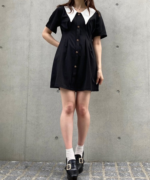 titty&Co. PETIT(ティティアンドコープティ)の「【titty&Co.PETIT】ウエストタックバイカラーワンピース(ワンピース・レディース・ブラック・FREE)」の12枚目の写真