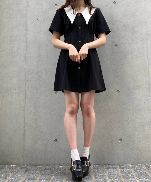 titty&Co. PETIT(ティティアンドコープティ)の「【titty&Co.PETIT】ウエストタックバイカラーワンピース(ワンピース・レディース・ブラック・FREE)」の13枚目の写真