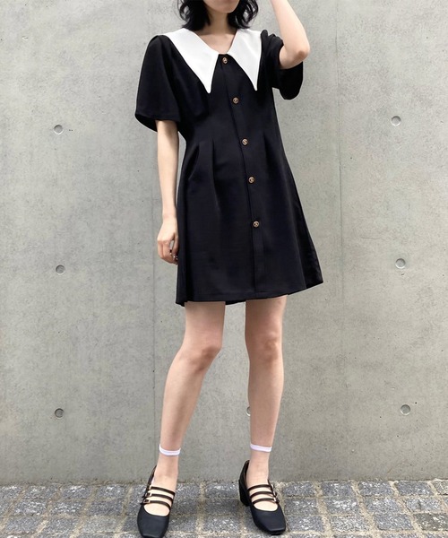 titty&Co. PETIT(ティティアンドコープティ)の「【titty&Co.PETIT】ウエストタックバイカラーワンピース(ワンピース・レディース・ブラック・FREE)」の14枚目の写真