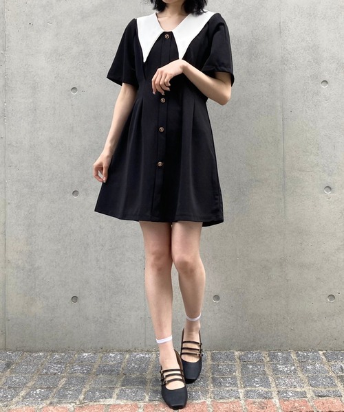 titty&Co. PETIT(ティティアンドコープティ)の「【titty&Co.PETIT】ウエストタックバイカラーワンピース(ワンピース・レディース・ブラック・FREE)」の15枚目の写真
