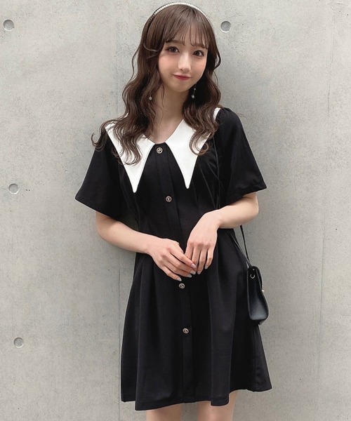 titty&Co. PETIT(ティティアンドコープティ)の「【titty&Co.PETIT】ウエストタックバイカラーワンピース(ワンピース・レディース・ブラック・FREE)」の18枚目の写真