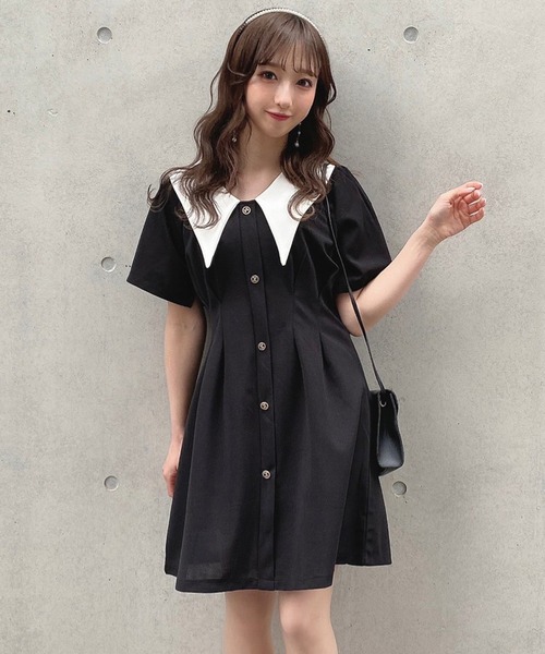 titty&Co. PETIT(ティティアンドコープティ)の「【titty&Co.PETIT】ウエストタックバイカラーワンピース(ワンピース・レディース・ブラック・FREE)」の19枚目の写真