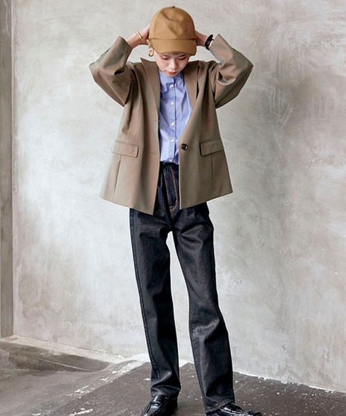 MECRE（メクル）の「シャンブレーオーバーサイズジャケット（テーラードジャケット・レディース・ブルー/カーキ・M/S）」の9枚目の写真