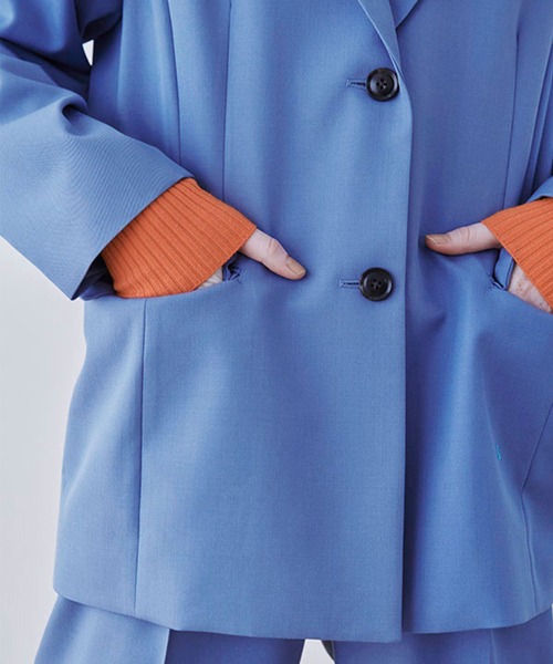 MECRE（メクル）の「シャンブレーオーバーサイズジャケット（テーラードジャケット・レディース・ブルー/カーキ・M/S）」の5枚目の写真