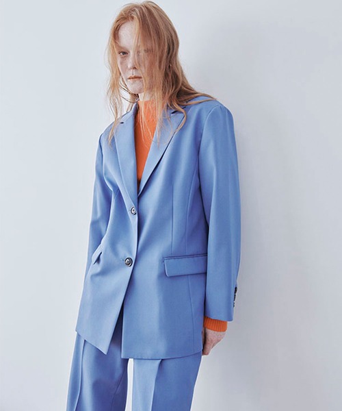 MECRE（メクル）の「シャンブレーオーバーサイズジャケット（テーラードジャケット・レディース・ブルー/カーキ・M/S）」の3枚目の写真