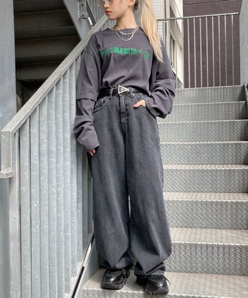 Figments（フィグメンツ）の「フェイクレイヤードロゴロンＴ（Tシャツ/カットソー・レディース・ホワイト/スミクロ/ブルー/グレー・SMALL/MEDIUM）」の13枚目の写真