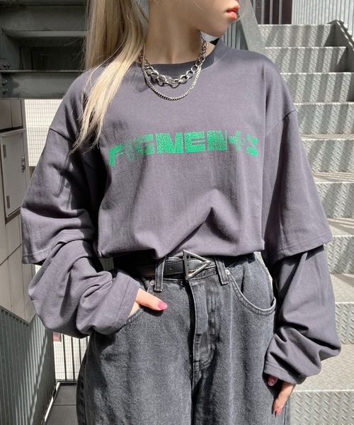 Figments（フィグメンツ）の「フェイクレイヤードロゴロンＴ（Tシャツ/カットソー・レディース・ホワイト/スミクロ/ブルー/グレー・SMALL/MEDIUM）」の14枚目の写真