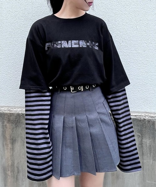 Figments（フィグメンツ）の「フェイクレイヤードロゴロンＴ（Tシャツ/カットソー・レディース・ホワイト/スミクロ/ブルー/グレー・SMALL/MEDIUM）」の21枚目の写真