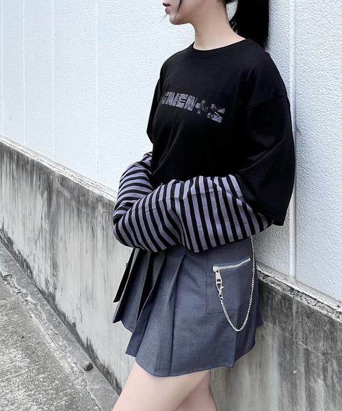 Figments（フィグメンツ）の「フェイクレイヤードロゴロンＴ（Tシャツ/カットソー・レディース・ホワイト/スミクロ/ブルー/グレー・SMALL/MEDIUM）」の20枚目の写真