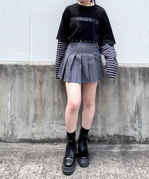 Figments（フィグメンツ）の「フェイクレイヤードロゴロンＴ（Tシャツ/カットソー・レディース・ホワイト/スミクロ/ブルー/グレー・SMALL/MEDIUM）」の19枚目の写真