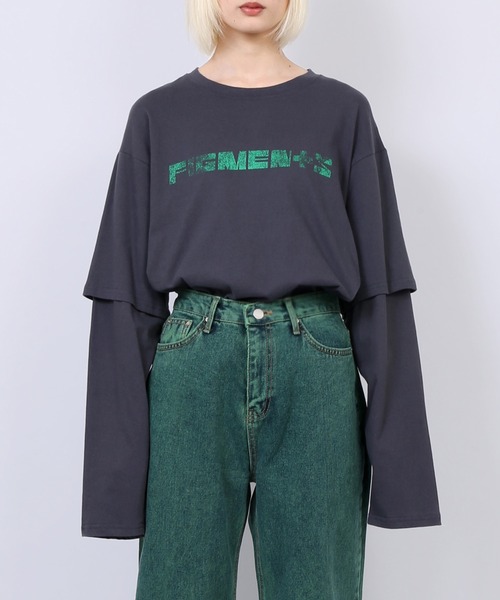 Figments（フィグメンツ）の「フェイクレイヤードロゴロンＴ（Tシャツ/カットソー・レディース・ホワイト/スミクロ/ブルー/グレー・SMALL/MEDIUM）」の18枚目の写真