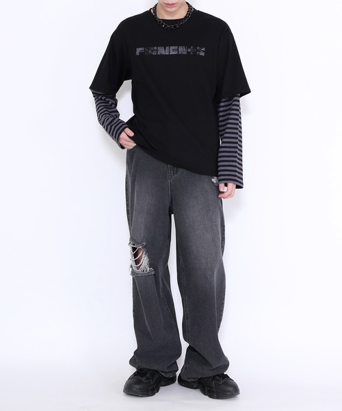 Figments（フィグメンツ）の「フェイクレイヤードロゴロンＴ（Tシャツ/カットソー・レディース・ホワイト/スミクロ/ブルー/グレー・SMALL/MEDIUM）」の22枚目の写真