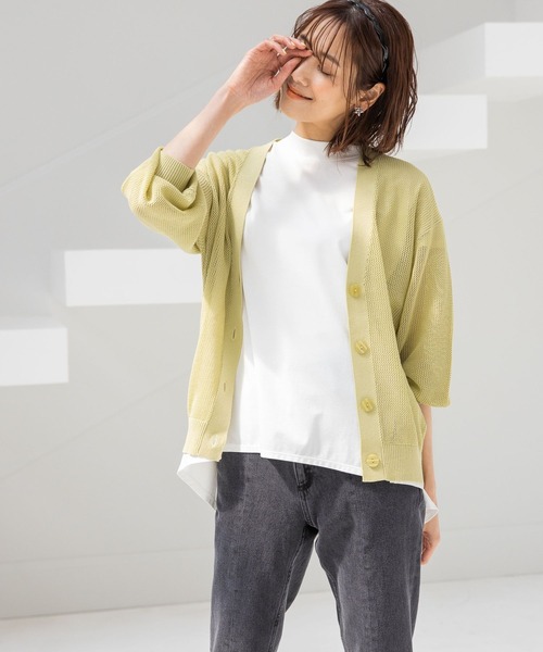 GLOBAL WORK(グローバルワーク)の「ドライメッシュカーデ/275508(カーディガン/ボレロ・レディース・グリーン/オフホワイト/ライトイエロー/ブラック・FREE)」の4枚目の写真
