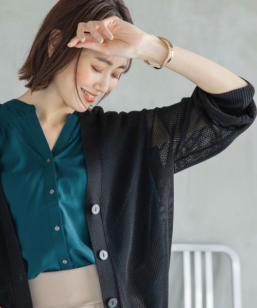 GLOBAL WORK(グローバルワーク)の「ドライメッシュカーデ/275508(カーディガン/ボレロ・レディース・グリーン/オフホワイト/ライトイエロー/ブラック・FREE)」の3枚目の写真