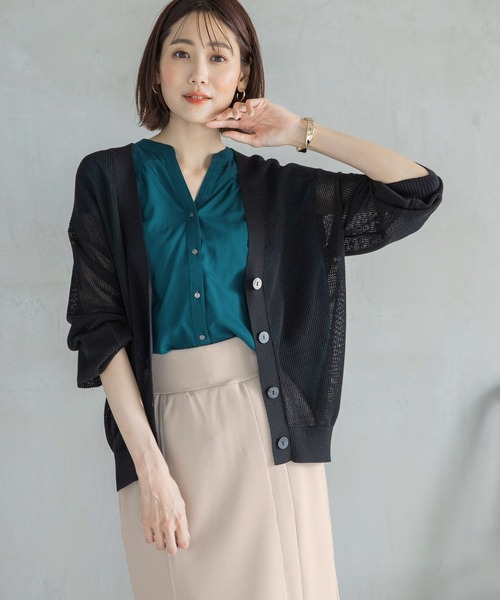 GLOBAL WORK(グローバルワーク)の「ドライメッシュカーデ/275508(カーディガン/ボレロ・レディース・グリーン/オフホワイト/ライトイエロー/ブラック・FREE)」の12枚目の写真