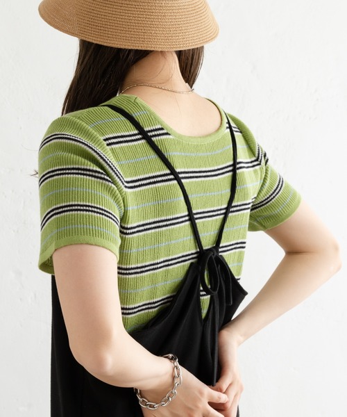 Kastane（カスタネ）の「マルチボーダーニットTee（Tシャツ/カットソー・レディース・グリーン/アイボリー/イエロー・FREE）」の3枚目の写真