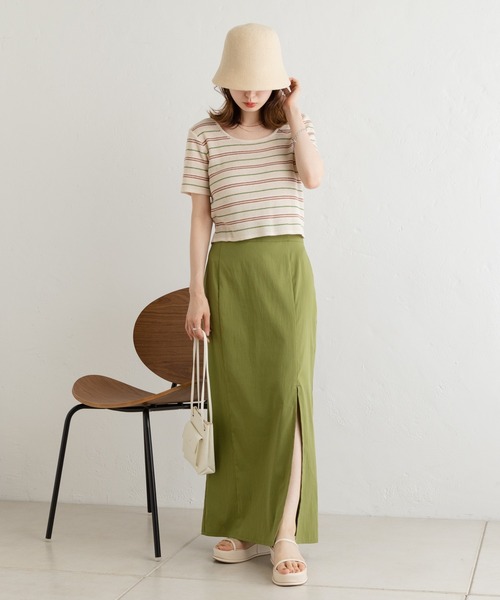 Kastane（カスタネ）の「マルチボーダーニットTee（Tシャツ/カットソー・レディース・グリーン/アイボリー/イエロー・FREE）」の10枚目の写真