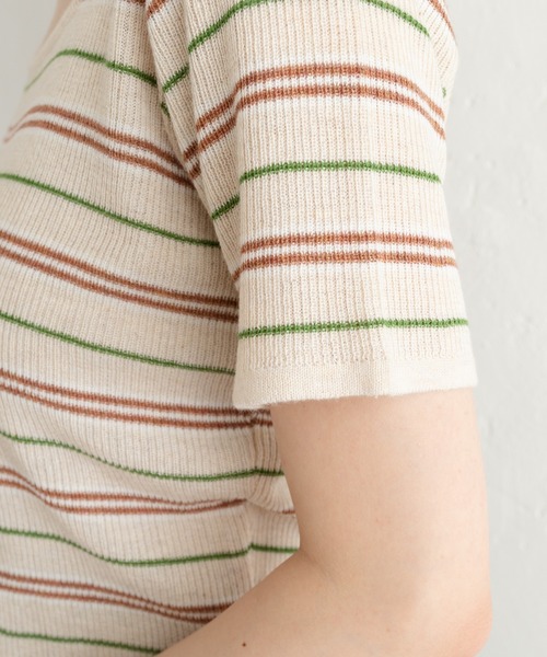 Kastane（カスタネ）の「マルチボーダーニットTee（Tシャツ/カットソー・レディース・グリーン/アイボリー/イエロー・FREE）」の16枚目の写真