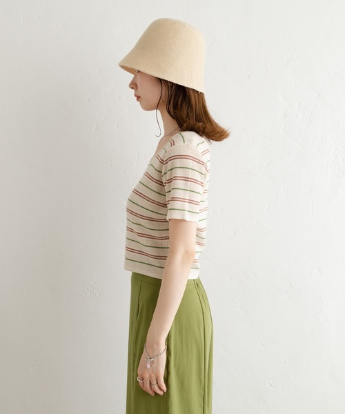 Kastane（カスタネ）の「マルチボーダーニットTee（Tシャツ/カットソー・レディース・グリーン/アイボリー/イエロー・FREE）」の13枚目の写真